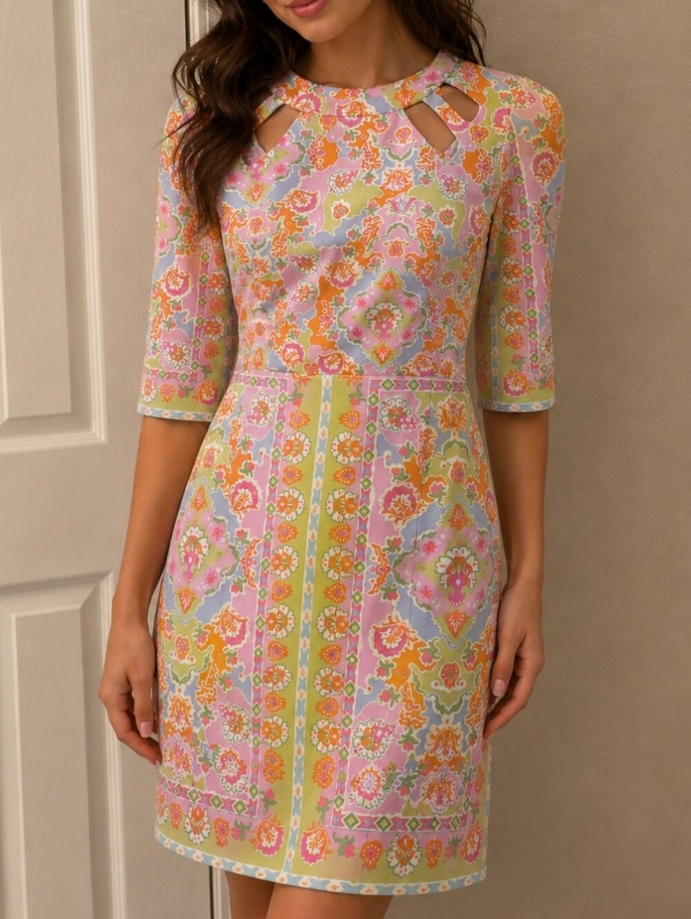 Gretchen Scott Peek A Boo Jersey Dress Pink Green